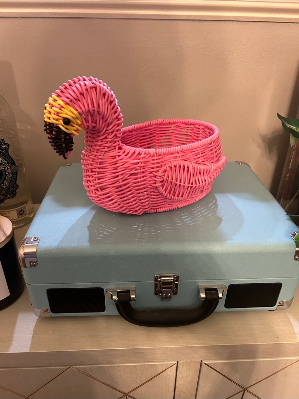 Pink Flamingo Woven Basket - Decorative Storage